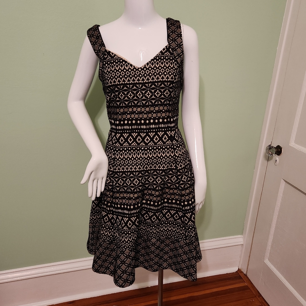Donna Ricco Black and Tan Lace Dress (Fit and Flare) - Size 10
